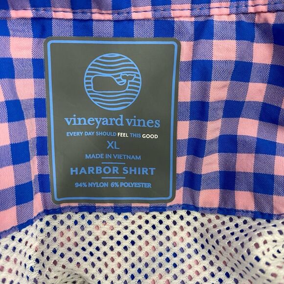 Vineyard Vines Harbor Shirt Blue Pink Check Vented Button Front Men's XL - Picture 8 of 9